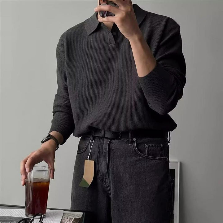 Herren Eleganter Langarm-Polo-Pullover mit Rippstruktur Echo Archiv