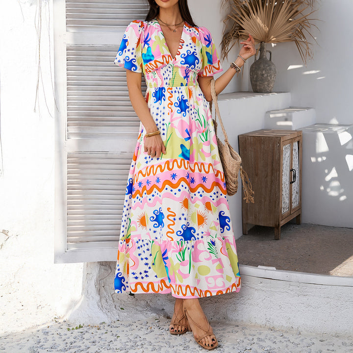 Damen Maxikleid mit raffiniertem V-Ausschnitt und eleganter Raffung Echo Archiv