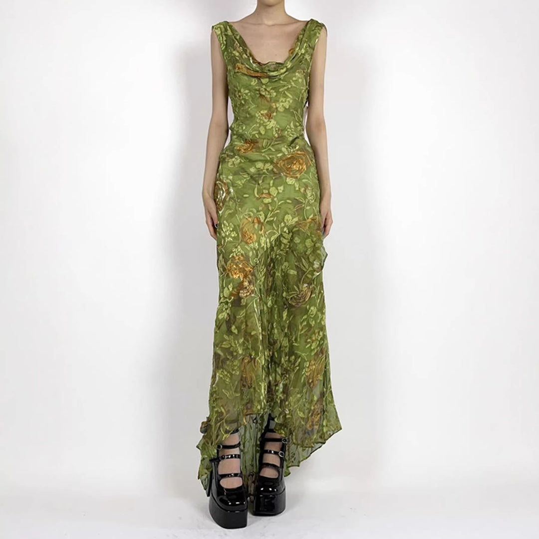 Damen Maxikleid mit asymmetrischem Saum und floralem Design Echo Archiv