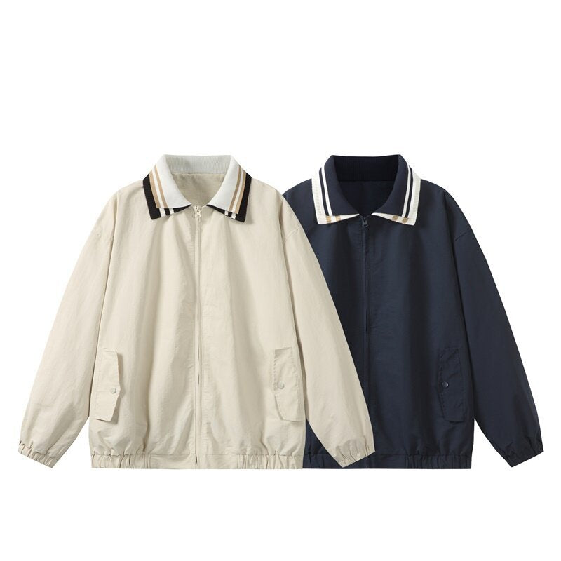 Herren Leichte Harrington‑Style Bomberjacke mit gestreiftem Rippkragen und Druckknopf‑Taschen Echoarchiv