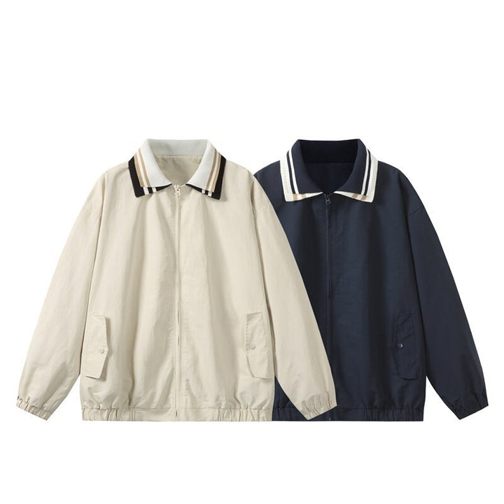 Herren Leichte Harrington‑Style Bomberjacke mit gestreiftem Rippkragen und Druckknopf‑Taschen Echoarchiv