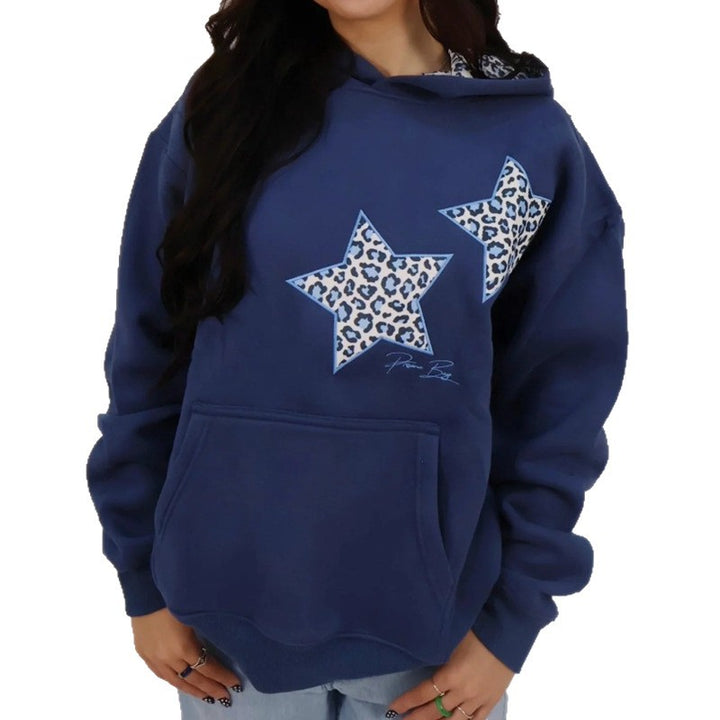 Damen nan Oversize-Kapuzenpullover mit Stern-Applikationen und gefütterter Kapuze Echo Archiv