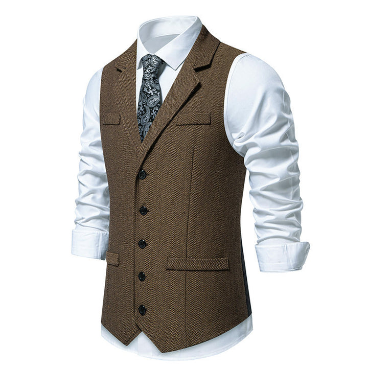 Herren elegante Mehrzweck-Weste im Herringbone-Design mit praktischen Taschen Echoarchiv
