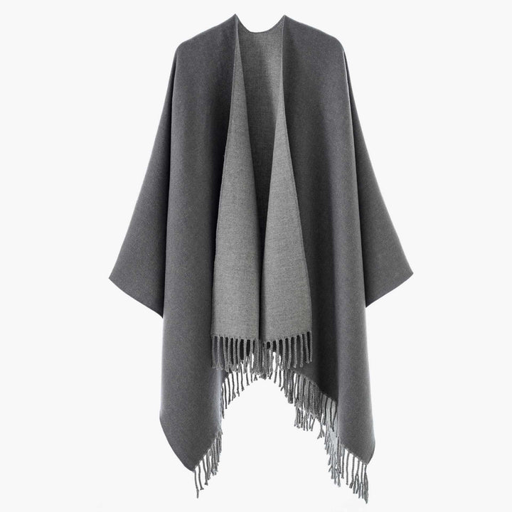 Damen Wendbarer Wollmix-Poncho mit Fransensaum und offener Front – Avérine