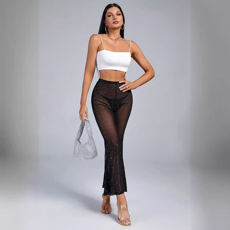 Damen Transparentes Flared-Hosenträger-Set mit Glitzer-Akzenten Echo Archiv