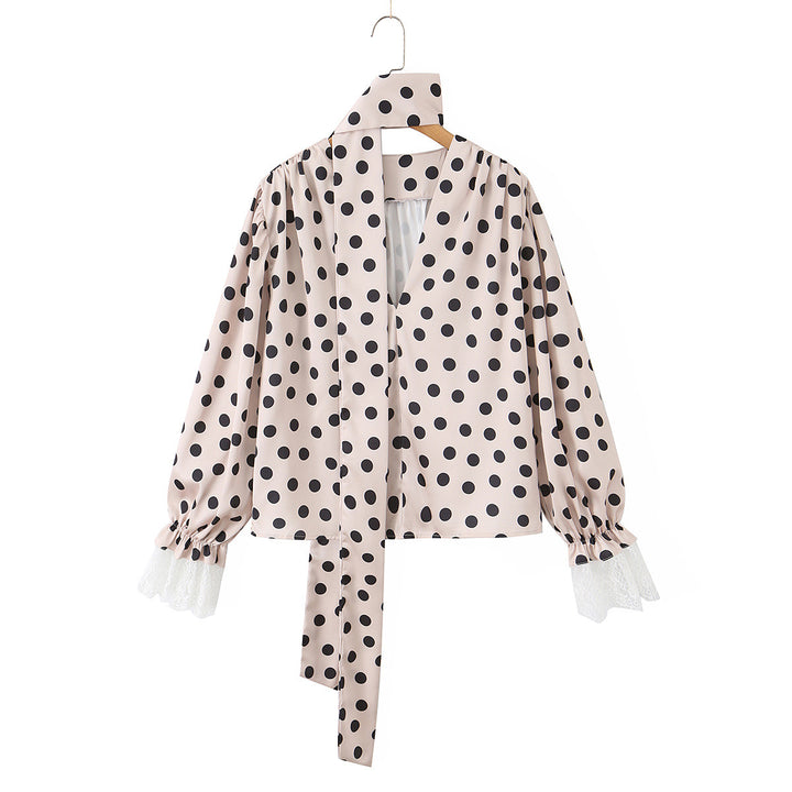 Damen Maxikleid im Retro‑Polka‑Dot‑Stil mit Spitzenbesatz und Taillengürtel Echo Archiv