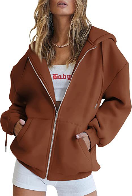 Damen oversized Kapuzenjacke mit durchgehendem Reißverschluss Kängurutaschen und weichem Sweatmaterial – Auréline