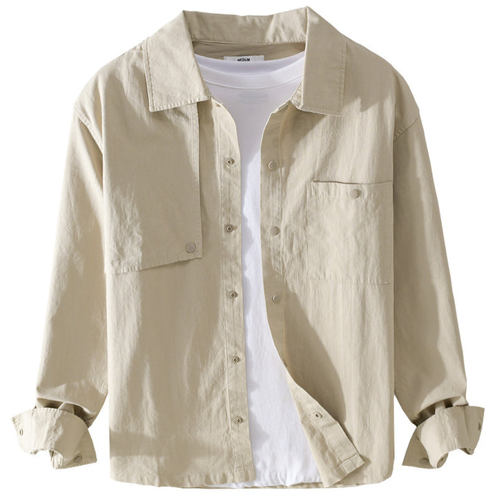 Herren Minimalistisches Baumwoll-Utility-Overshirt mit Druckknopf-Leiste und Brusttaschen Echoarchiv