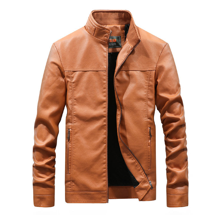 Herren Modernes Lederimitat-Fieldblouson mit Stehkragen und Reißverschlusstaschen – Taviero