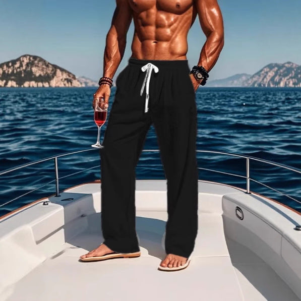 Herren lässige Strandhose mit elastischem Bund und seitlichen Taschen Echoarchiv