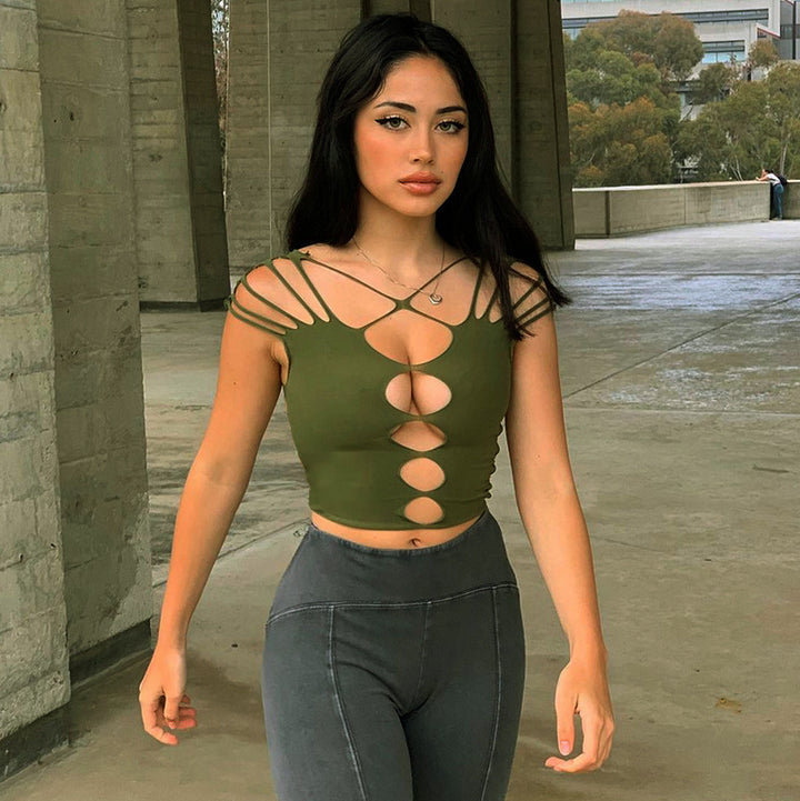 Damen Crop-Top mit kreativen Cut-Out-Details und modischen Trägern Echo Archiv