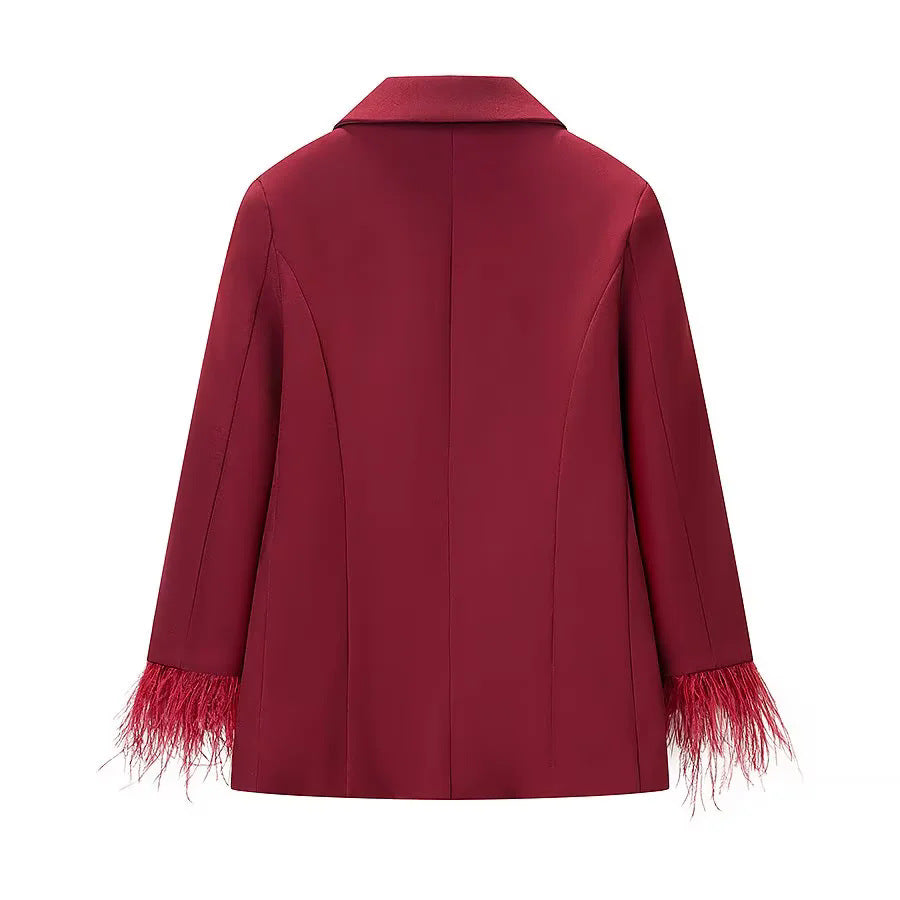 Damen nan taillierter Blazer mit Federrand an den Ärmeln und Pattentaschen Echo Archiv