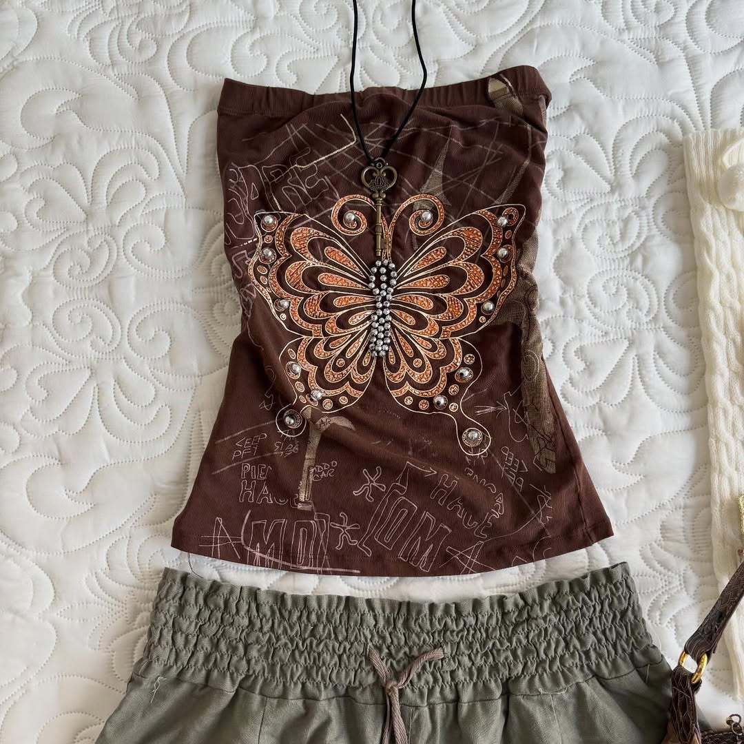 Damen trägerloses Top mit Schmetterlingsdesign Echo Archiv