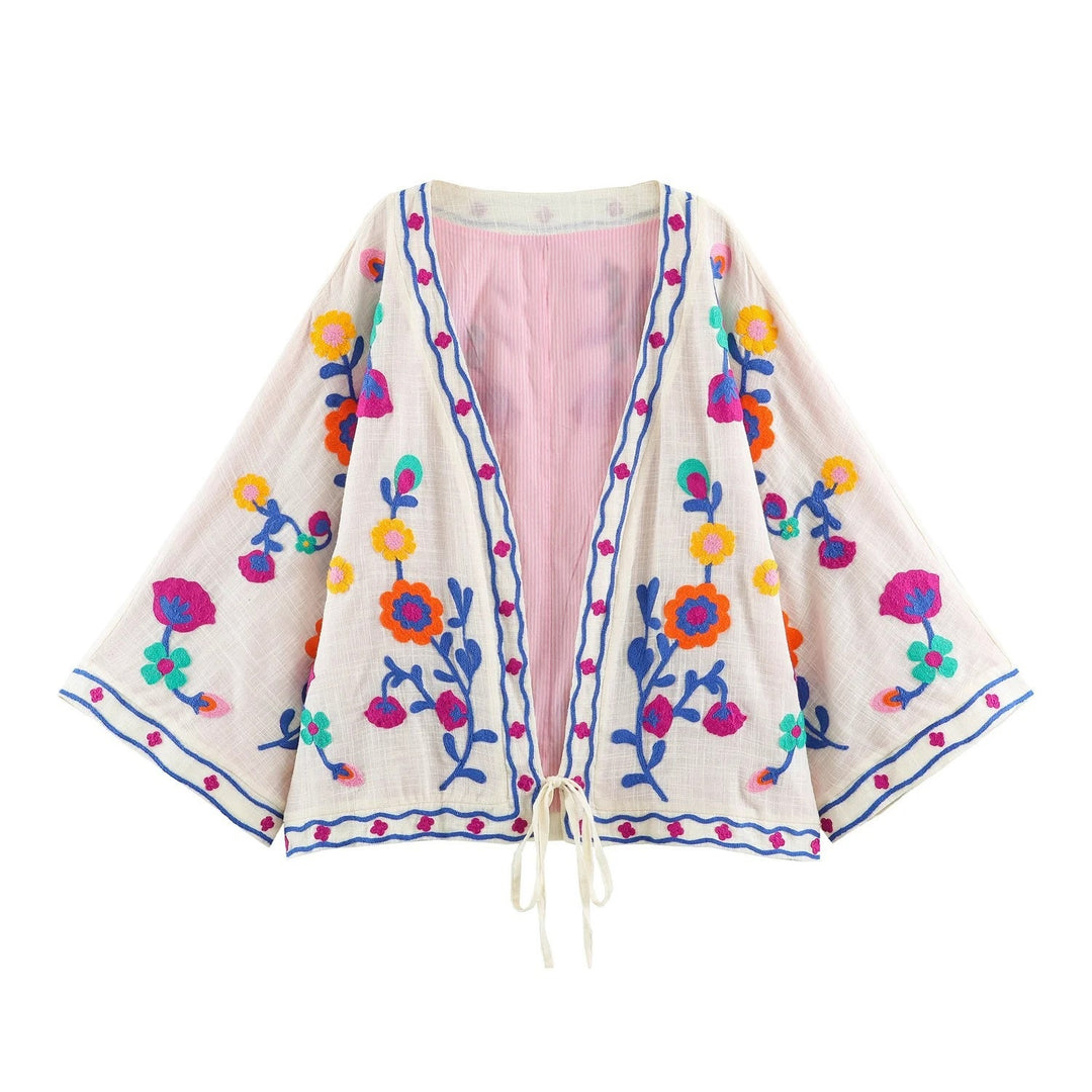 Damen bestickter Kimono-Cardigan mit floraler Stickerei Echo Archiv