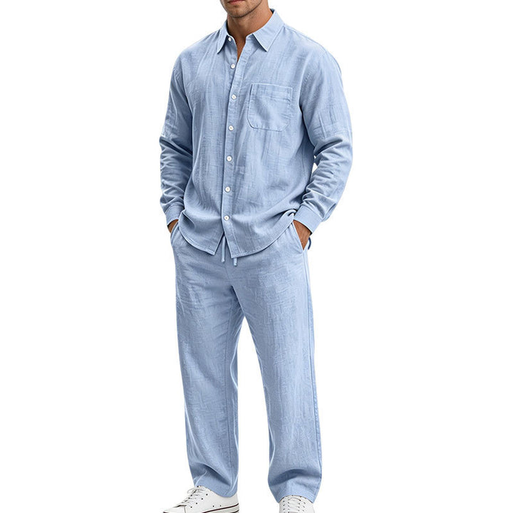 Herren Entspanntes Zweiteiliges Lounge-Set aus Strukturjersey mit Hemdkragen – Averon