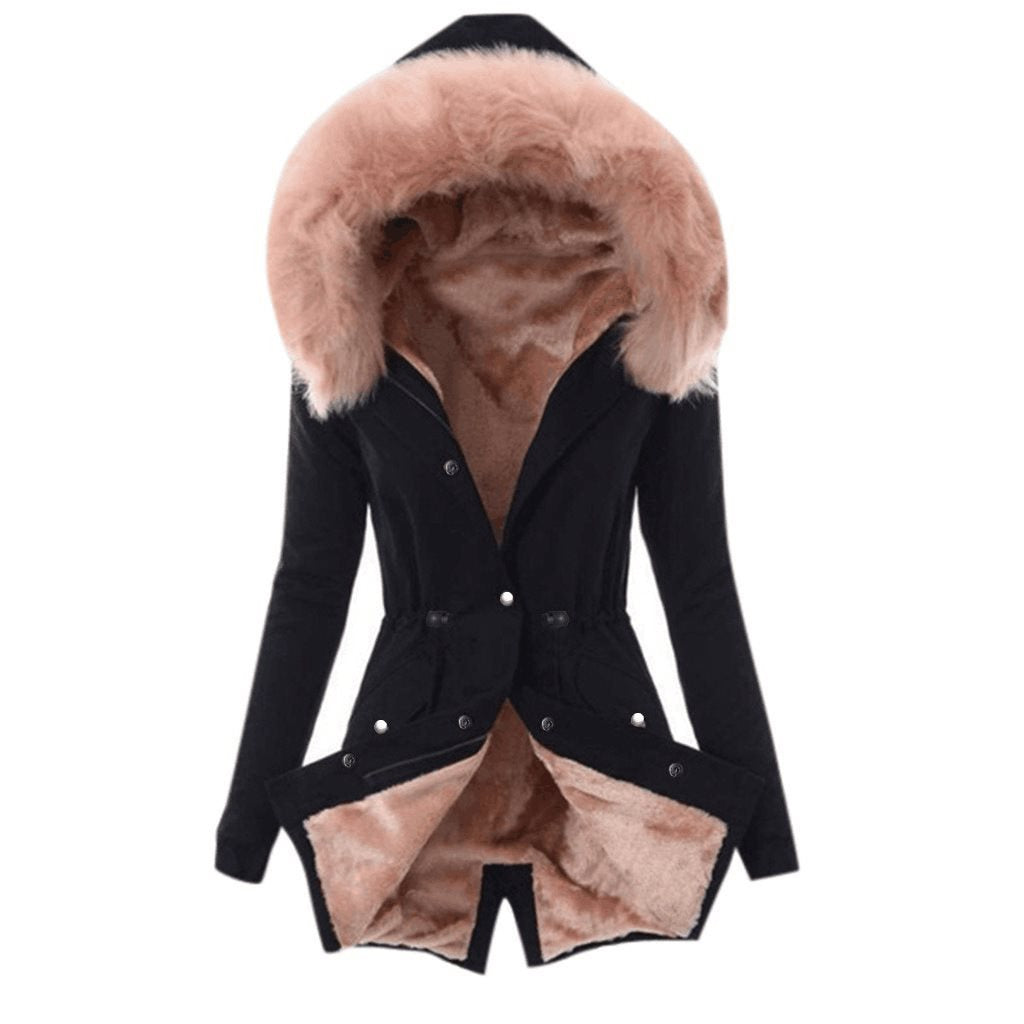 Damen Taillierter Winterparka mit kuscheligem Teddyfutter und großer Kapuze Echo Archiv