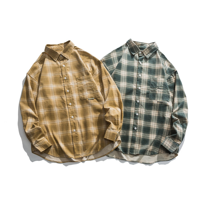 Herren Oversized Karo-Hemd aus leichter Baumwollmischung mit aufgesetzter Brusttasche und gerundetem Saum Echoarchiv