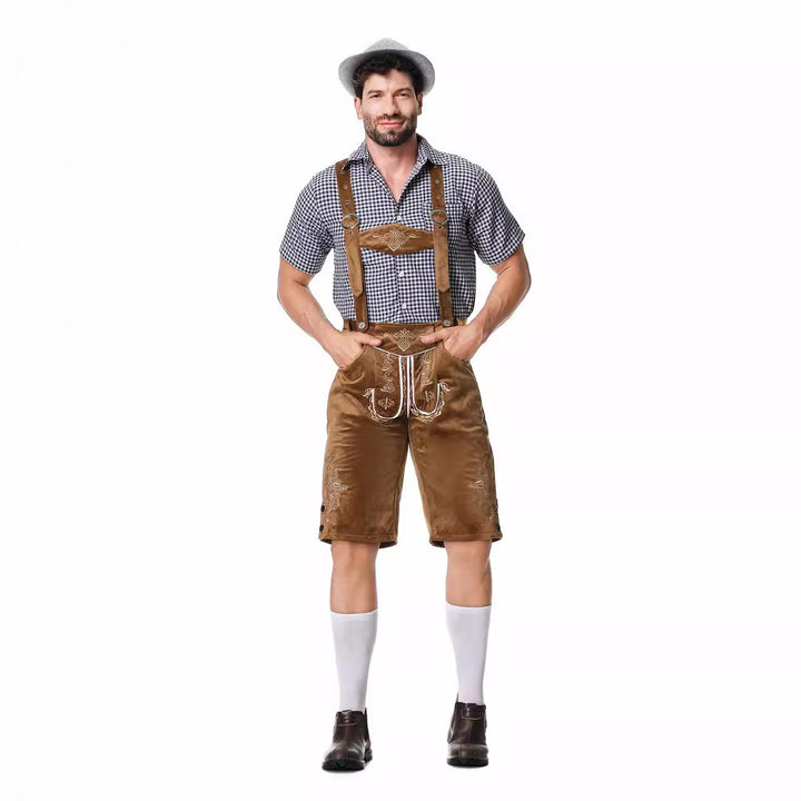 Herren nan authentische Trachtenlederhose kurz mit verstellbaren Trägern und aufwendiger Stickerei Echo Archiv