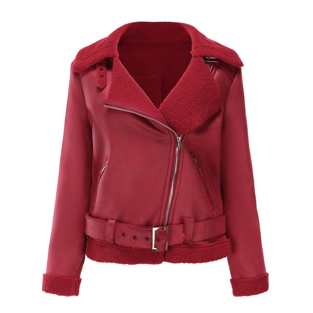 Damen nan taillierte Lammfellimitat-Fliegerjacke mit Gürtel und Teddyfutter Echo Archiv