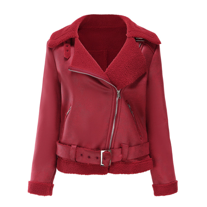 Damen nan taillierte Lammfellimitat-Fliegerjacke mit Gürtel und Teddyfutter Echo Archiv