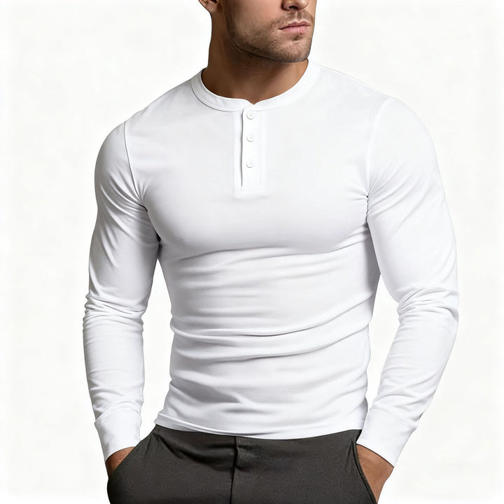 Herren Langarm-Henley-Shirt mit klassischem Knopfdetail und körpernaher Passform Echoarchiv