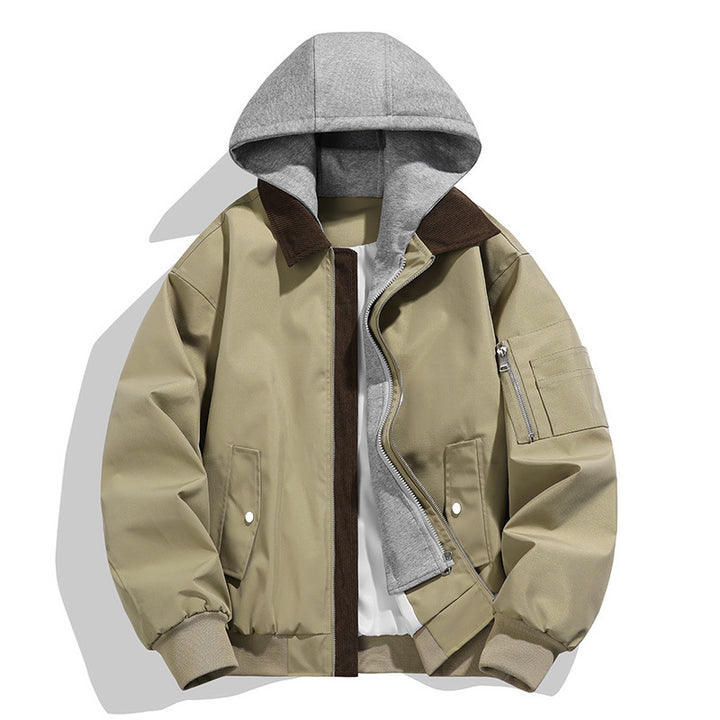 Herren Freizeit Bomberjacke mit integrierter Kapuze und Kordel Stehkragen – Brevano