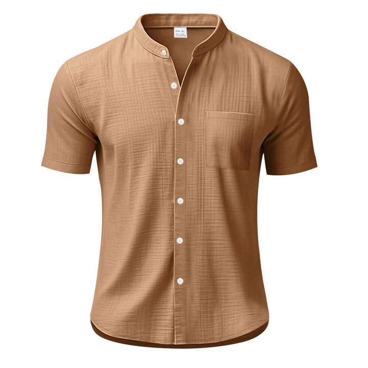 Herren Kurzarm-Henley-Shirt mit strukturiertem Design und Brusttasche Echoarchiv