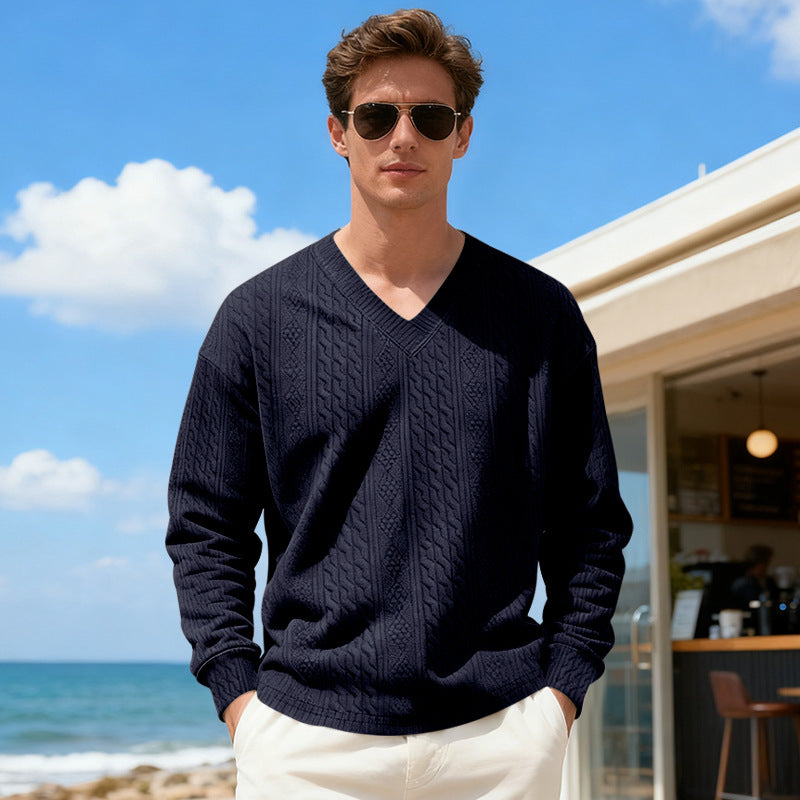 Herren Strickpullover mit V-Ausschnitt und Zopfmuster Echoarchiv