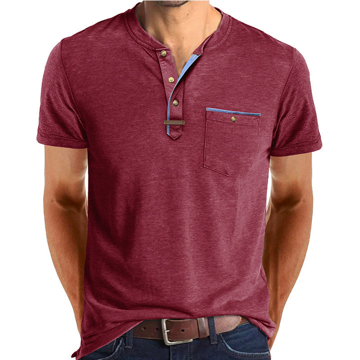 Herren Kurzarm-Henley T-Shirt mit modischen Akzenten Echoarchiv