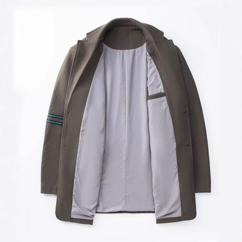 Herren Kurzer Wollmix-Mantel im Blazer-Stil mit Ärmelstreifen und minimaler Logostickerei – Tianoro
