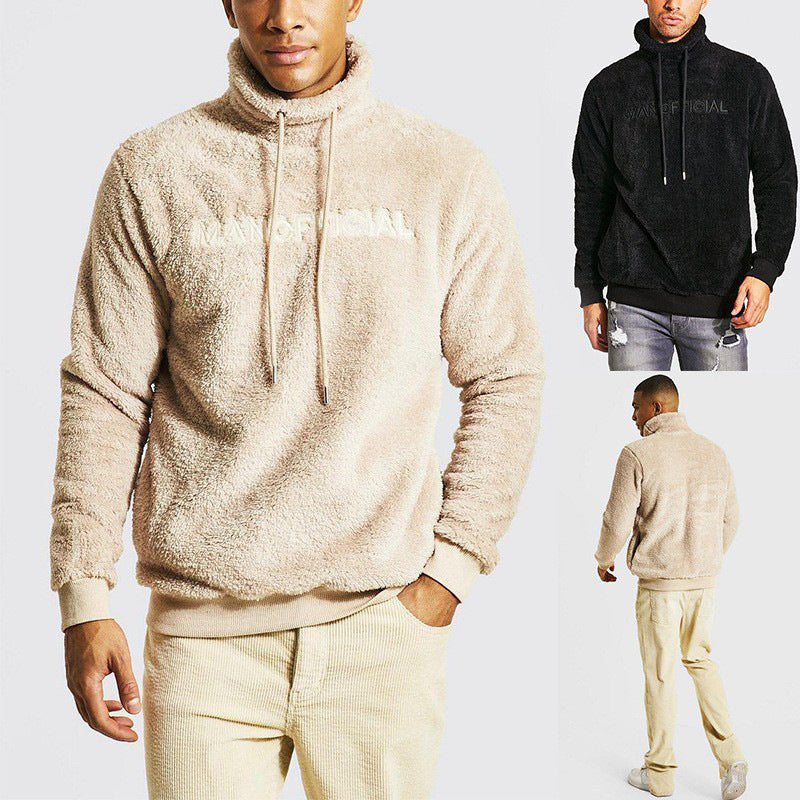 Herren gemütlicher Fleece-Pullover mit hohem Kragen und Kordelzug Echoarchiv