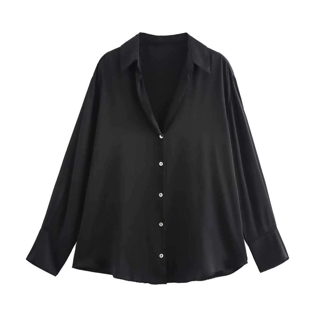 Damen Oversized Satinbluse mit Hemdkragen und breiten Manschetten Echo Archiv