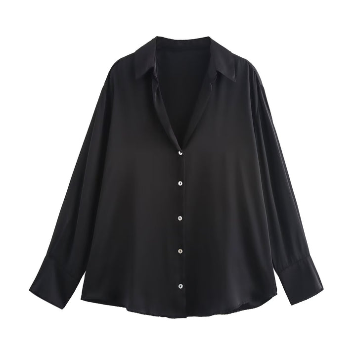 Damen Oversized Satinbluse mit Hemdkragen und breiten Manschetten Echo Archiv