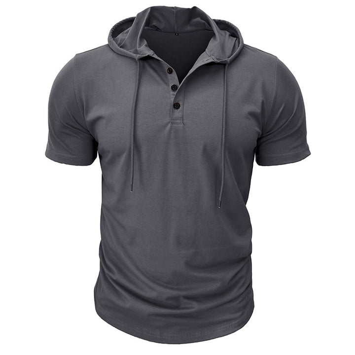 Herren Kurzarm-Hoodie mit Knopfleiste und sportlicher Passform Echoarchiv
