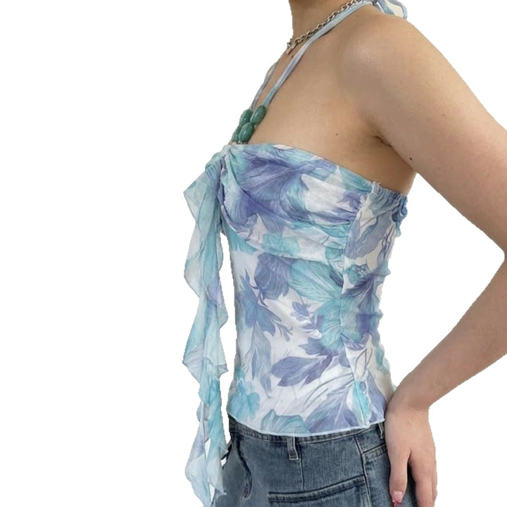 Damen Neckholder-Bluse mit floralem Design und raffiniertem Lockenabschluss Echo Archiv