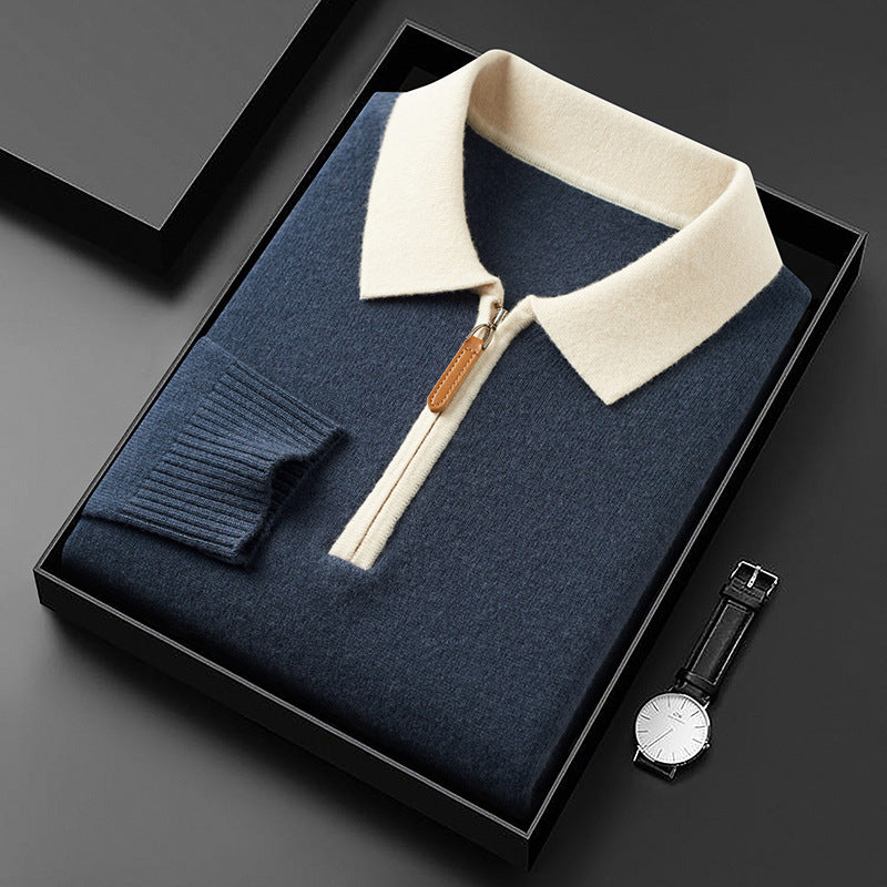 Herren eleganter Pullover mit Zip-Kragen aus hochwertiger Wolle Echoarchiv