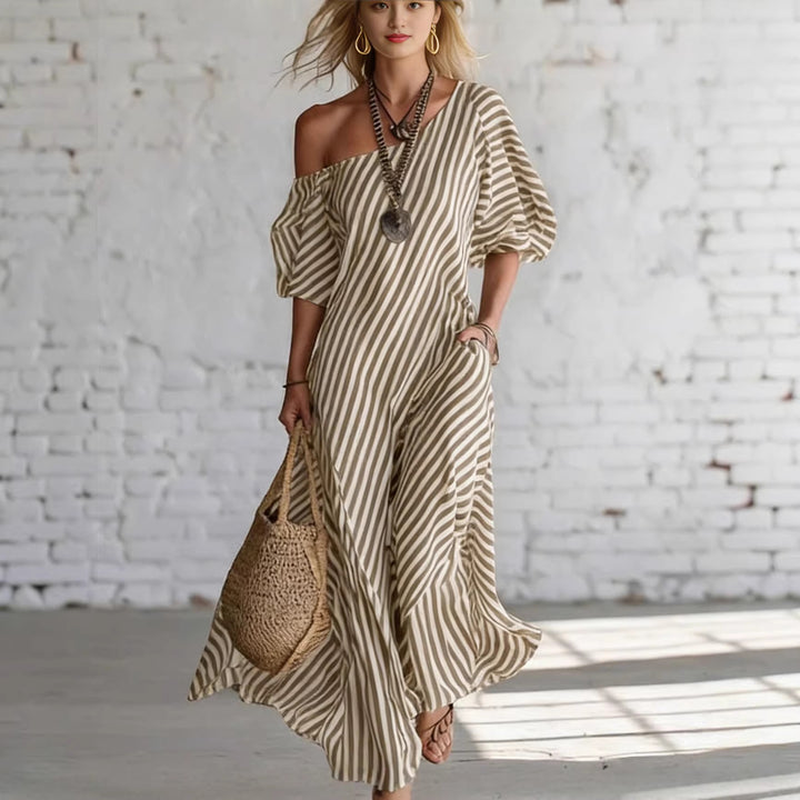 Damen Maxikleid mit asymmetrischem Schnitt und auffälligen Streifen Echo Archiv
