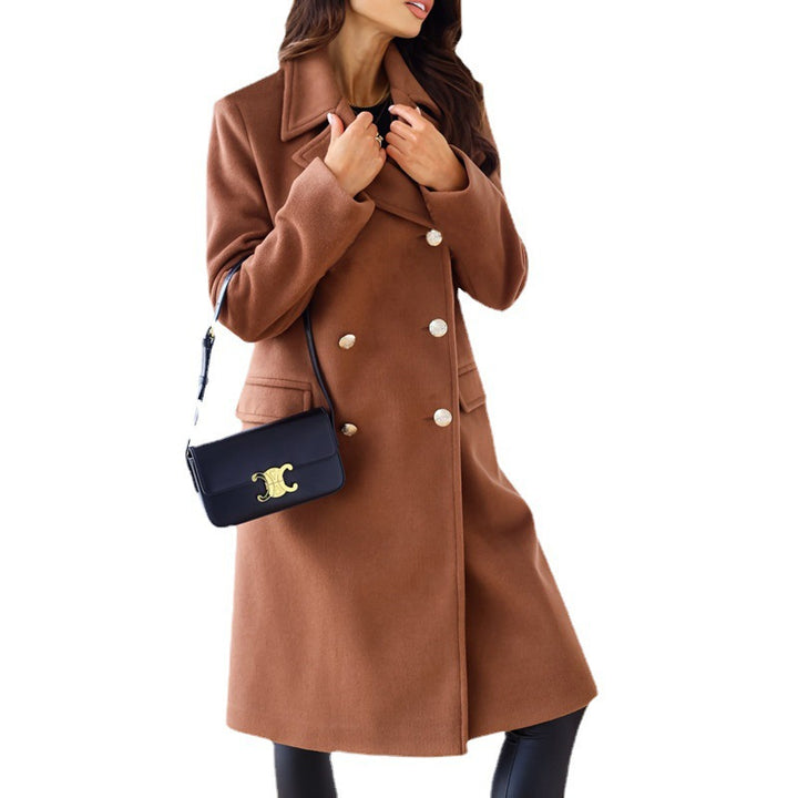 Damen nan taillierter Wollmix Longcoat mit doppelter Knopfleiste, Reverskragen und Pattentaschen Echo Archiv