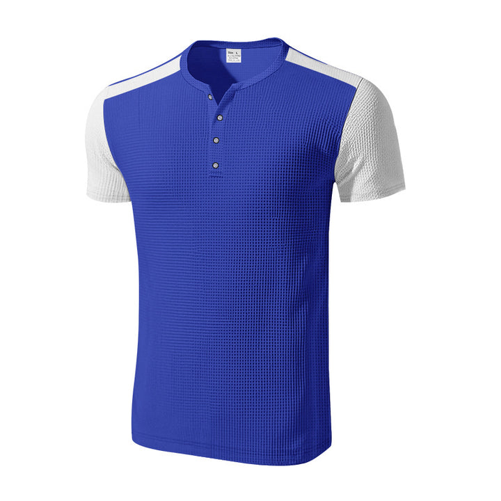 Herren Kurzarm-Henley-T-Shirt mit strukturierter Oberfläche und dezenter Knopfleiste Echoarchiv