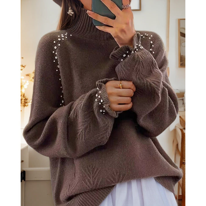 Damen nan Oversize Strickpullover mit Stehkragen und Perlendetails Echo Archiv