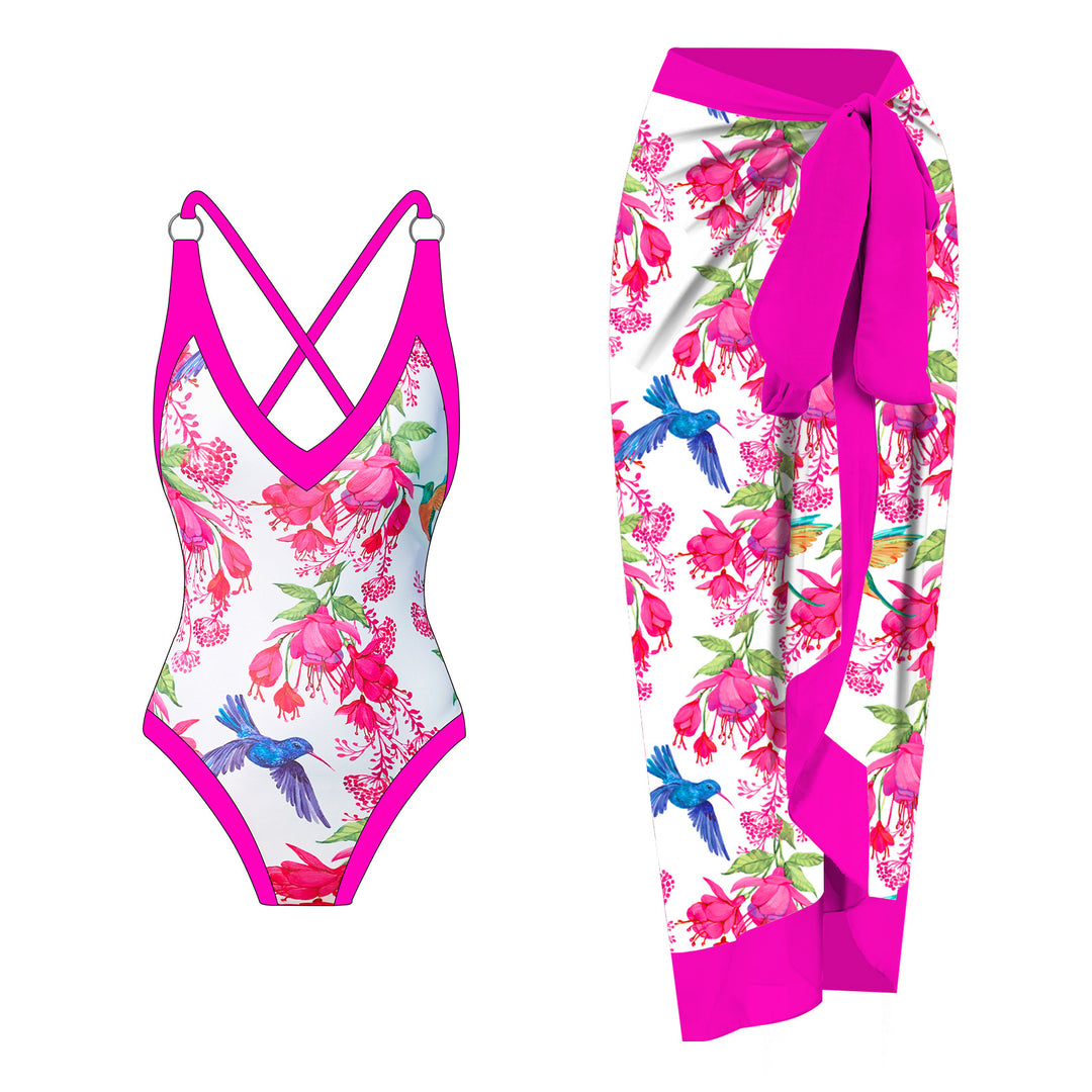 Damen Badeanzug mit floralem Design und passendem Strandrock Echo Archiv