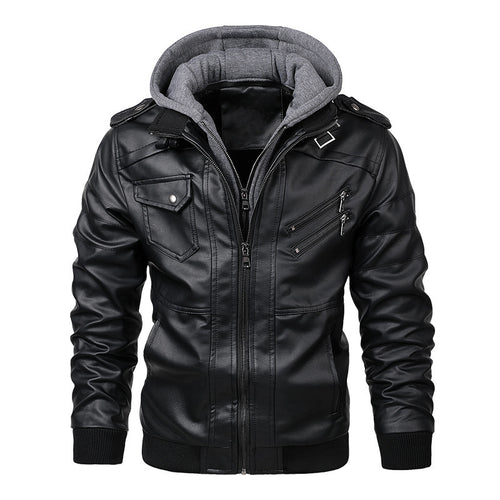 Herren stylische Kunstlederjacke mit Kapuze Echo Archiv