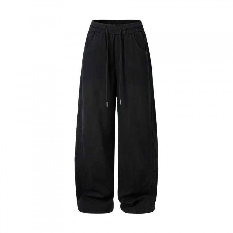 Damen weite High-Waist-Hose mit Elastikbund, Kordelzug und aufgesetzten Taschen Echo Archiv