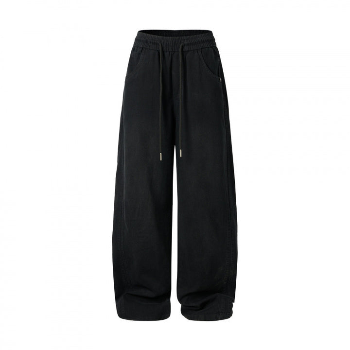 Damen weite High-Waist-Hose mit Elastikbund, Kordelzug und aufgesetzten Taschen Echo Archiv