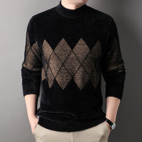 Herren eleganter Rollkragenpullover mit modernen Rautenmuster Echoarchiv