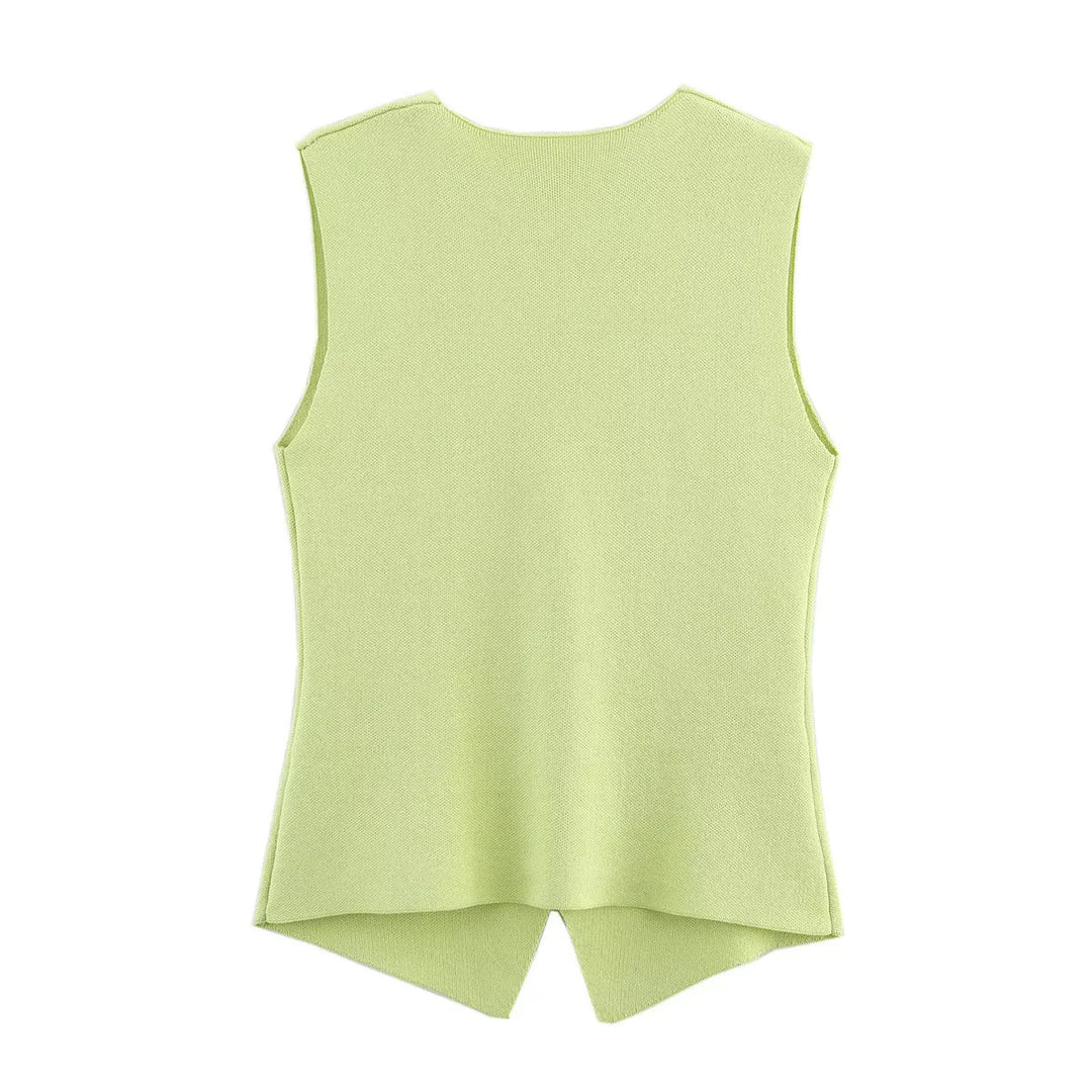 Damen taillierte Strickweste mit tiefem V-Ausschnitt und Zierknopfleiste – Veloura