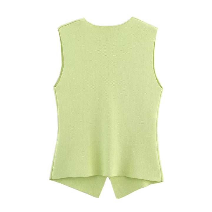 Damen taillierte Strickweste mit tiefem V-Ausschnitt und Zierknopfleiste – Veloura