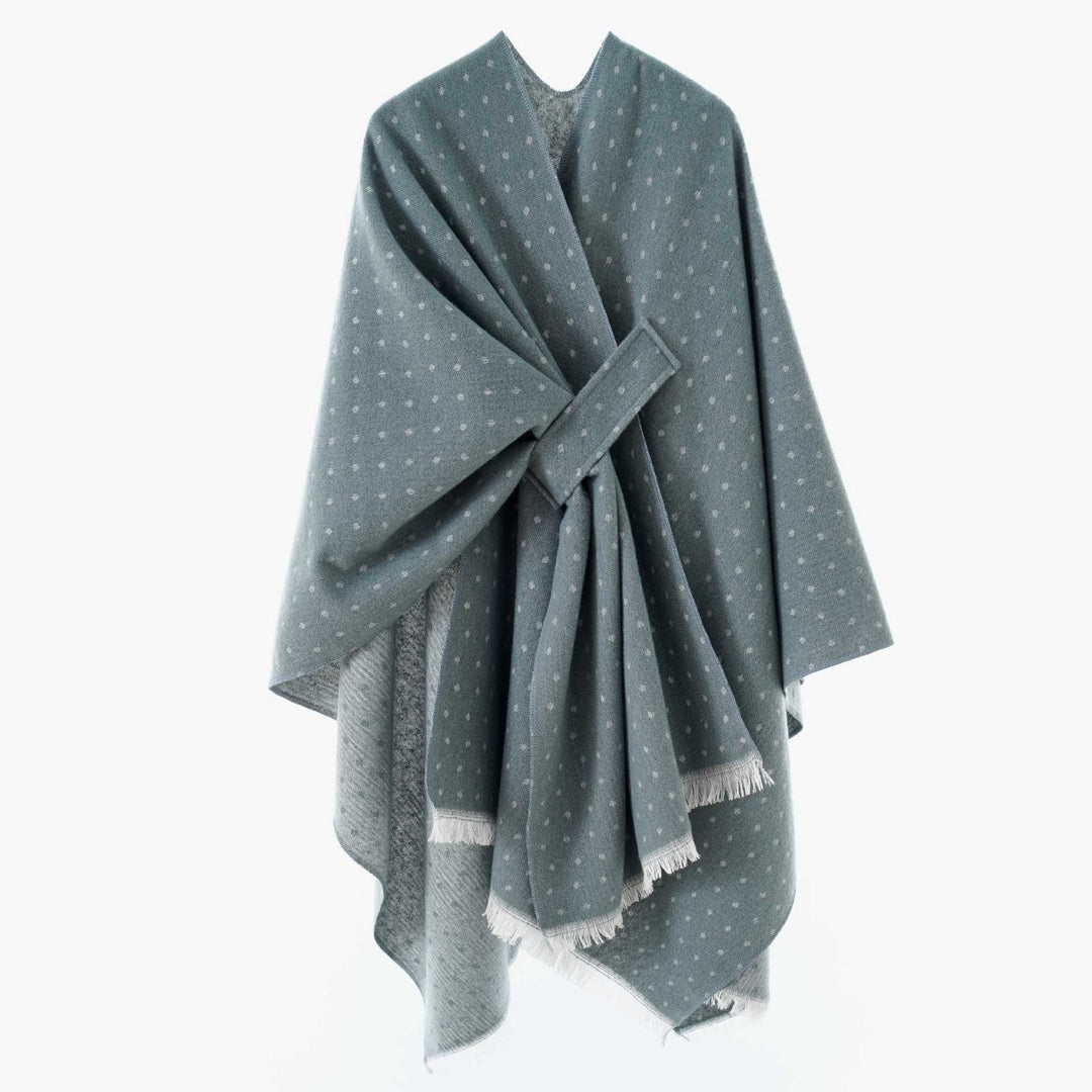 Damen Umlegbarer Wollmix-Poncho mit Hahnentritt-Jacquard und Bindegürtel Echo Archiv