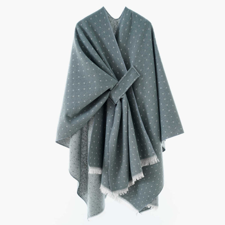 Damen Umlegbarer Wollmix-Poncho mit Hahnentritt-Jacquard und Bindegürtel Echo Archiv