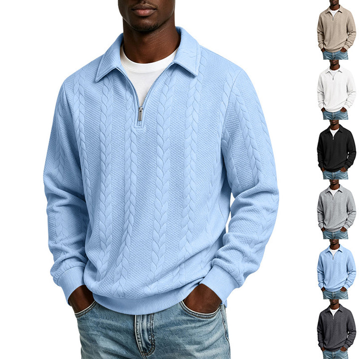 Herren Troyer-Strickpullover mit halbem Reißverschluss und Zopfmuster Echoarchiv